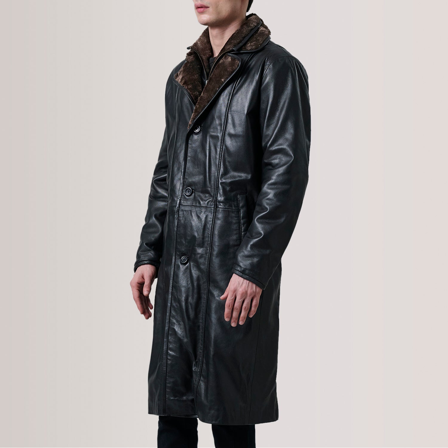 Cai Black Leather Shearling Coat - image 3