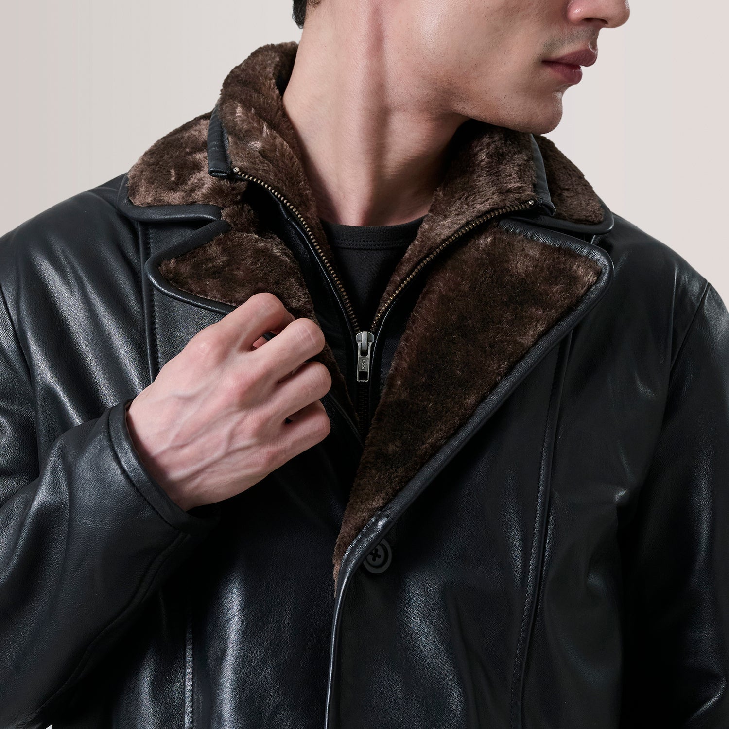 Cai Black Leather Shearling Coat - image 5