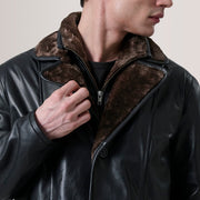 Cai Black Leather Shearling Coat - image 5