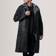 Cai Distressed Black Leather Shearling Coat - image 1