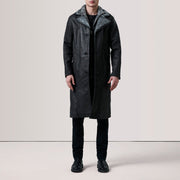 Cai Distressed Black Leather Shearling Coat - image 2