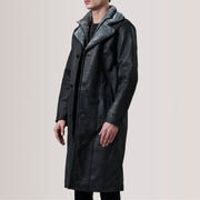 Cai Distressed Black Leather Shearling Coat - image 3
