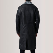 Cai Distressed Black Leather Shearling Coat - image 4