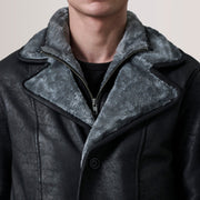 Cai Distressed Black Leather Shearling Coat - image 5