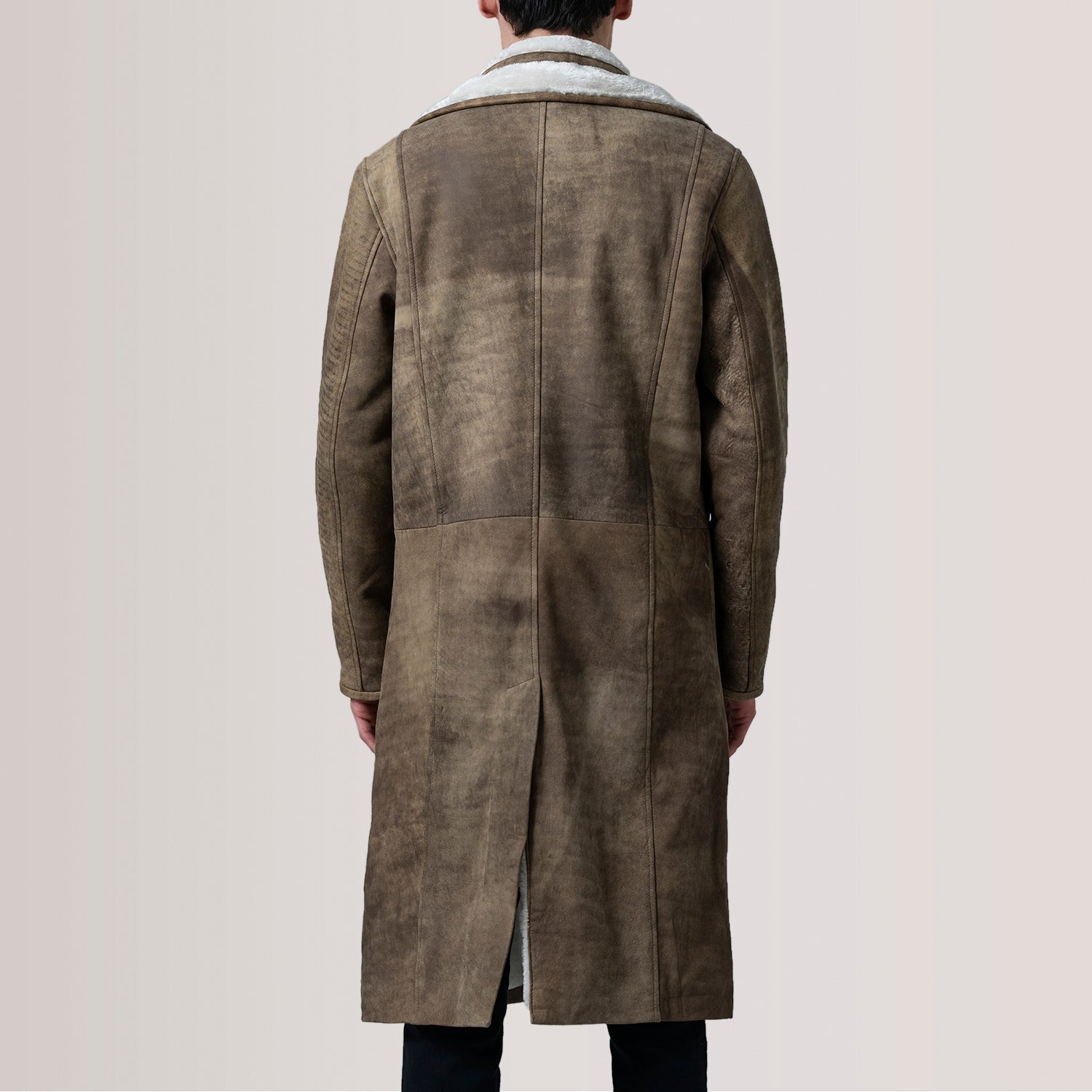 Cai Distressed Brown Leather Shearling Coat - image 4