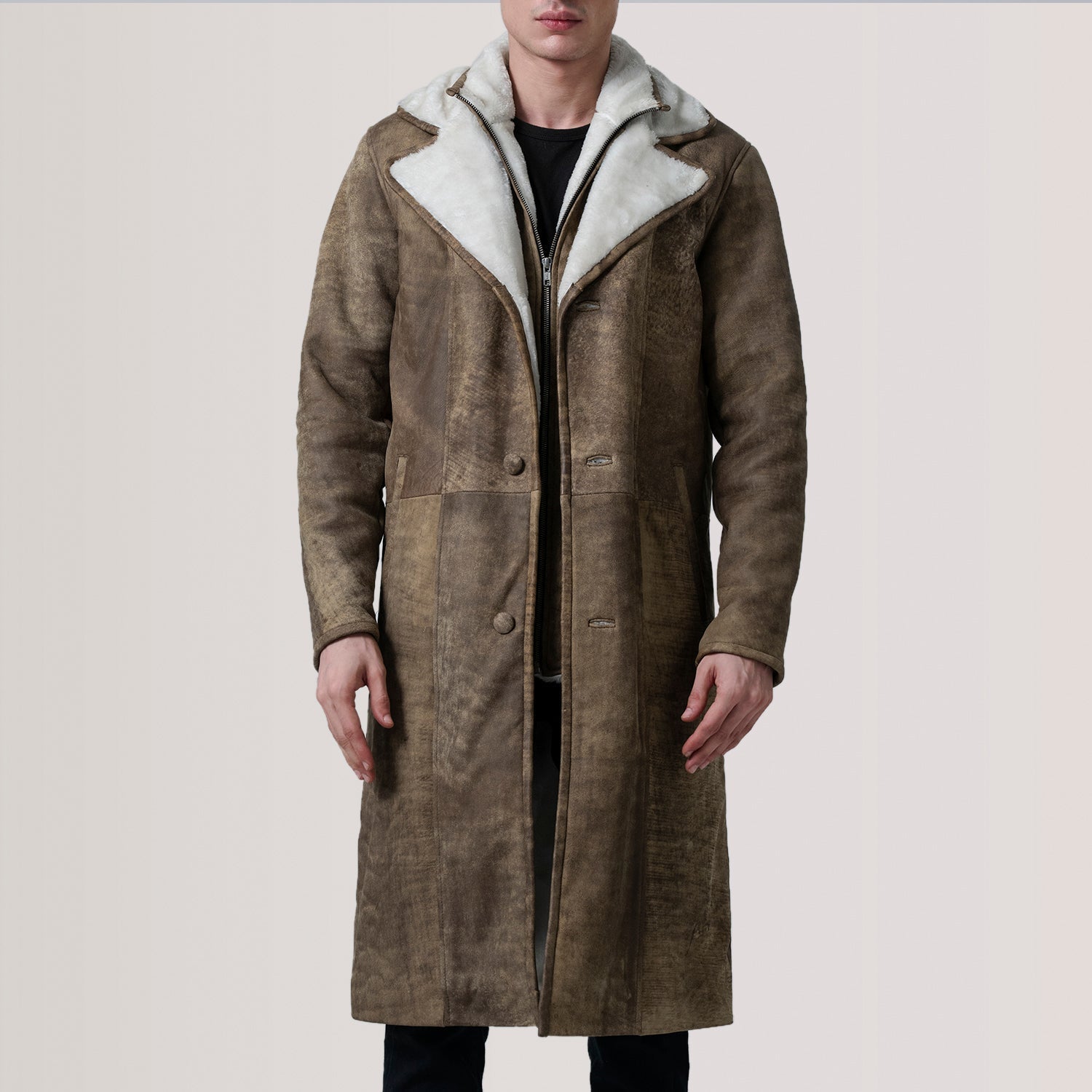 Cai Distressed Brown Leather Shearling Coat - image 5