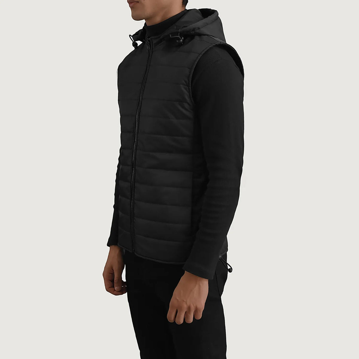 Black Full-Grain leather Vest - Back View Showing Tailored Shoulder Fit & Clean Hemline