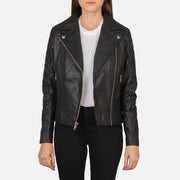 Carolyn Quilted Black Biker Jacket - image 1