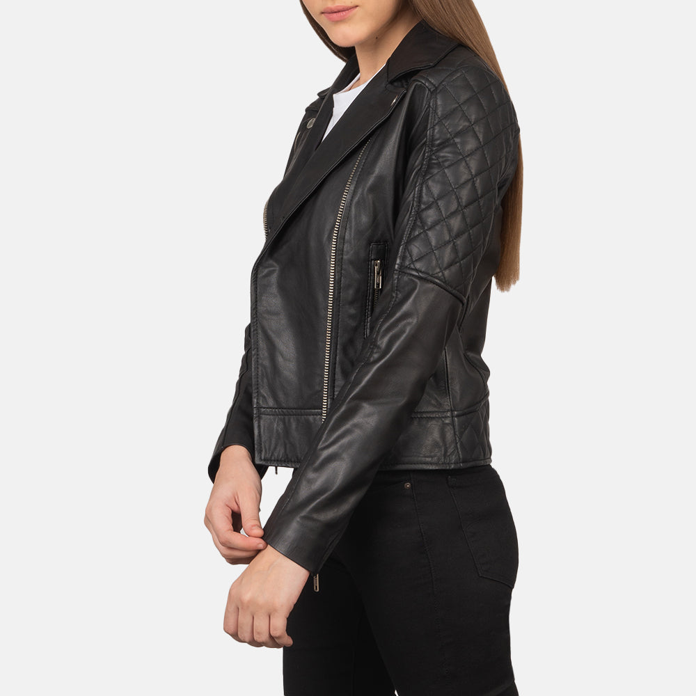 Carolyn Quilted Black Biker Jacket - image 2