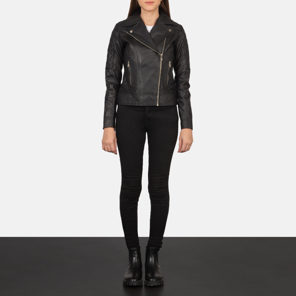Carolyn Quilted Black Biker Jacket - image 3