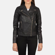 Carolyn Quilted Black Biker Jacket - image 4