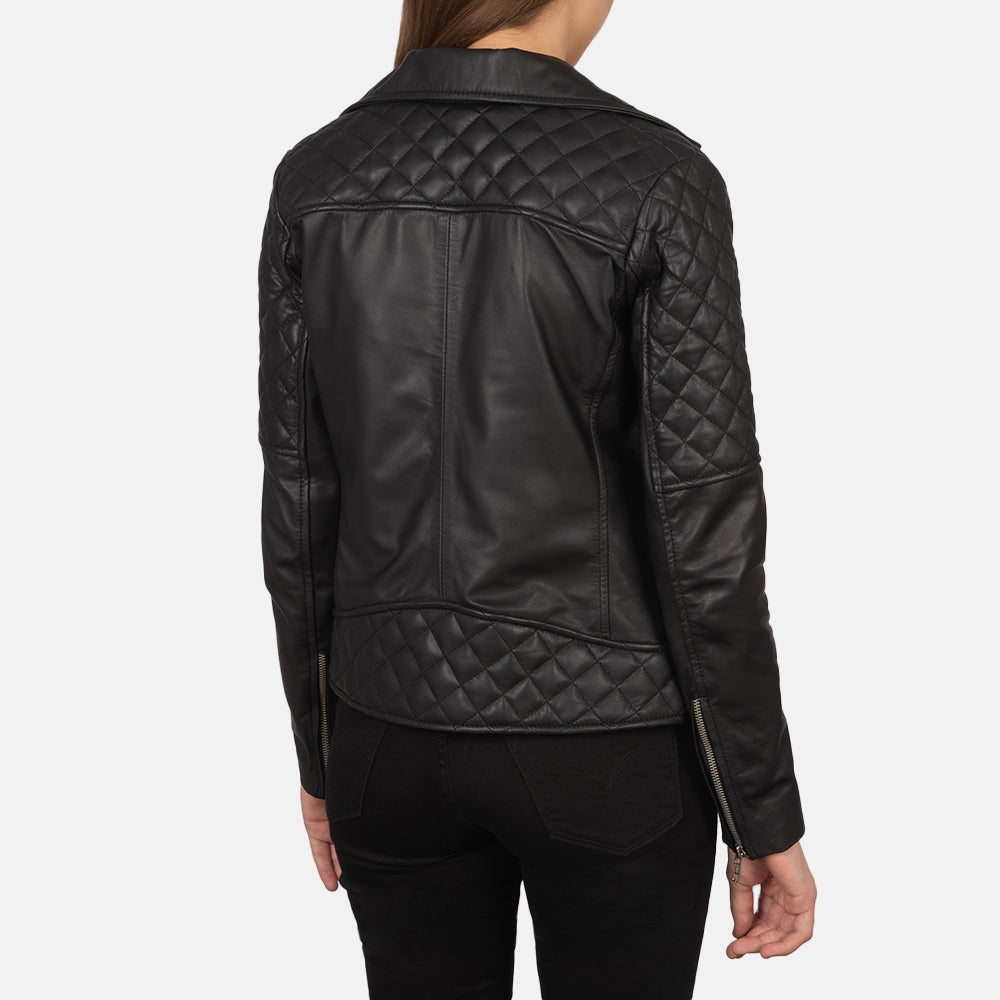 Carolyn Quilted Black Biker Jacket - image 5
