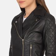 Carolyn Quilted Black Biker Jacket - image 6