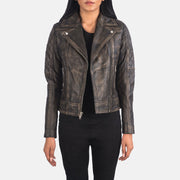 Carolyn Quilted Distressed Brown Leather Biker Jacket – alternate product view 1