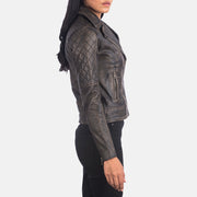 Carolyn Quilted Distressed Brown Leather Biker Jacket – alternate product view 2