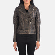Carolyn Quilted Distressed Brown Leather Biker Jacket – alternate product view 4