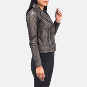 Carolyn Quilted Distressed Brown Leather Biker Jacket – alternate product view 6