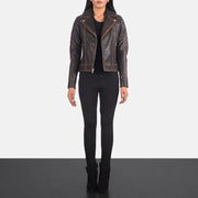 Carolyn Quilted Vintage Brown Biker Jacket - image 3