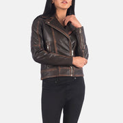 Carolyn Quilted Vintage Brown Biker Jacket - image 4