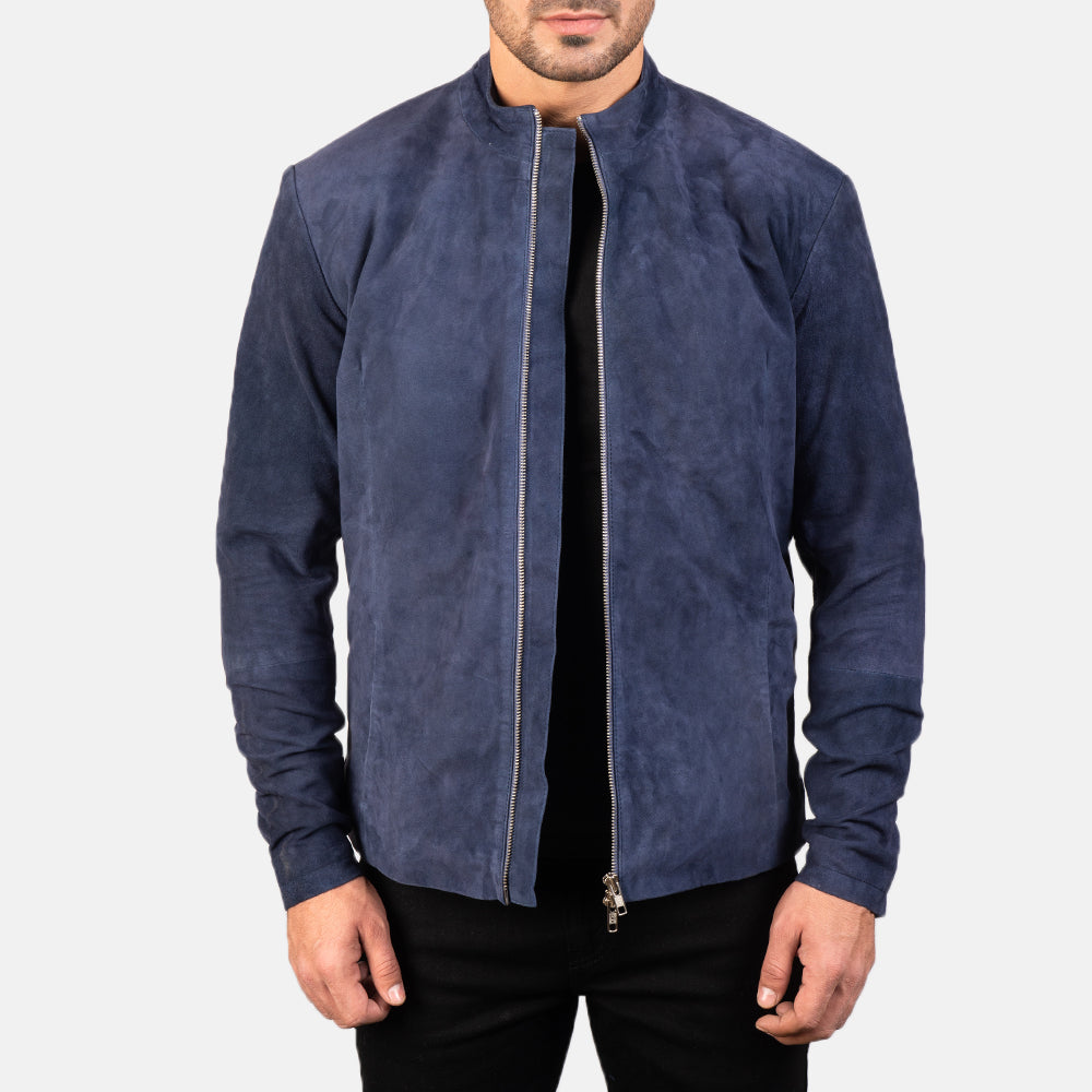 Charcoal Navy Blue Suede Biker Jacket - image 1