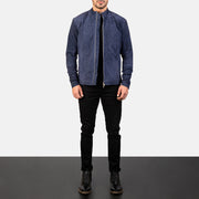 Charcoal Navy Blue Suede Biker Jacket - image 3