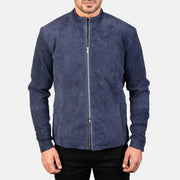 Charcoal Navy Blue Suede Biker Jacket - image 4