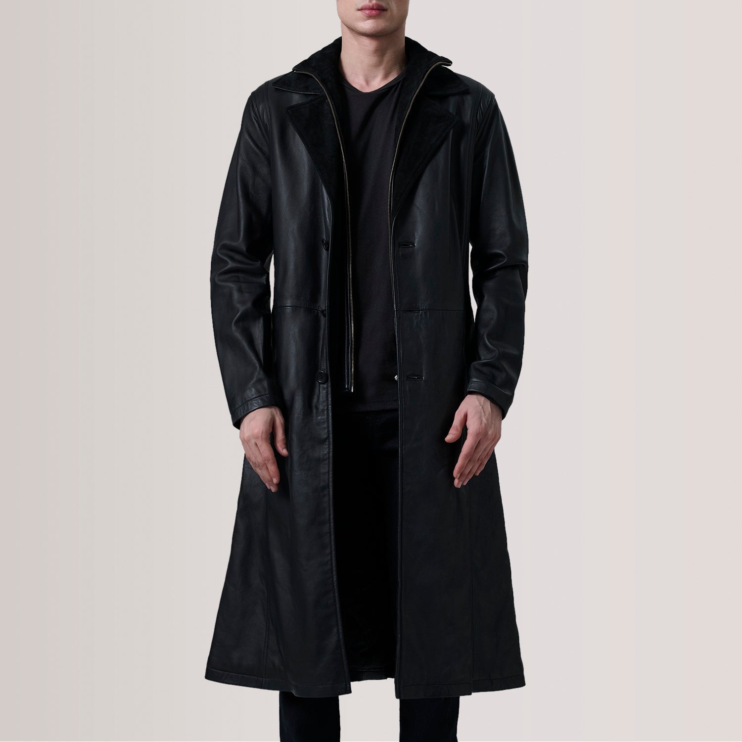Charlton Black Leather Single Breasted Coat - image 1