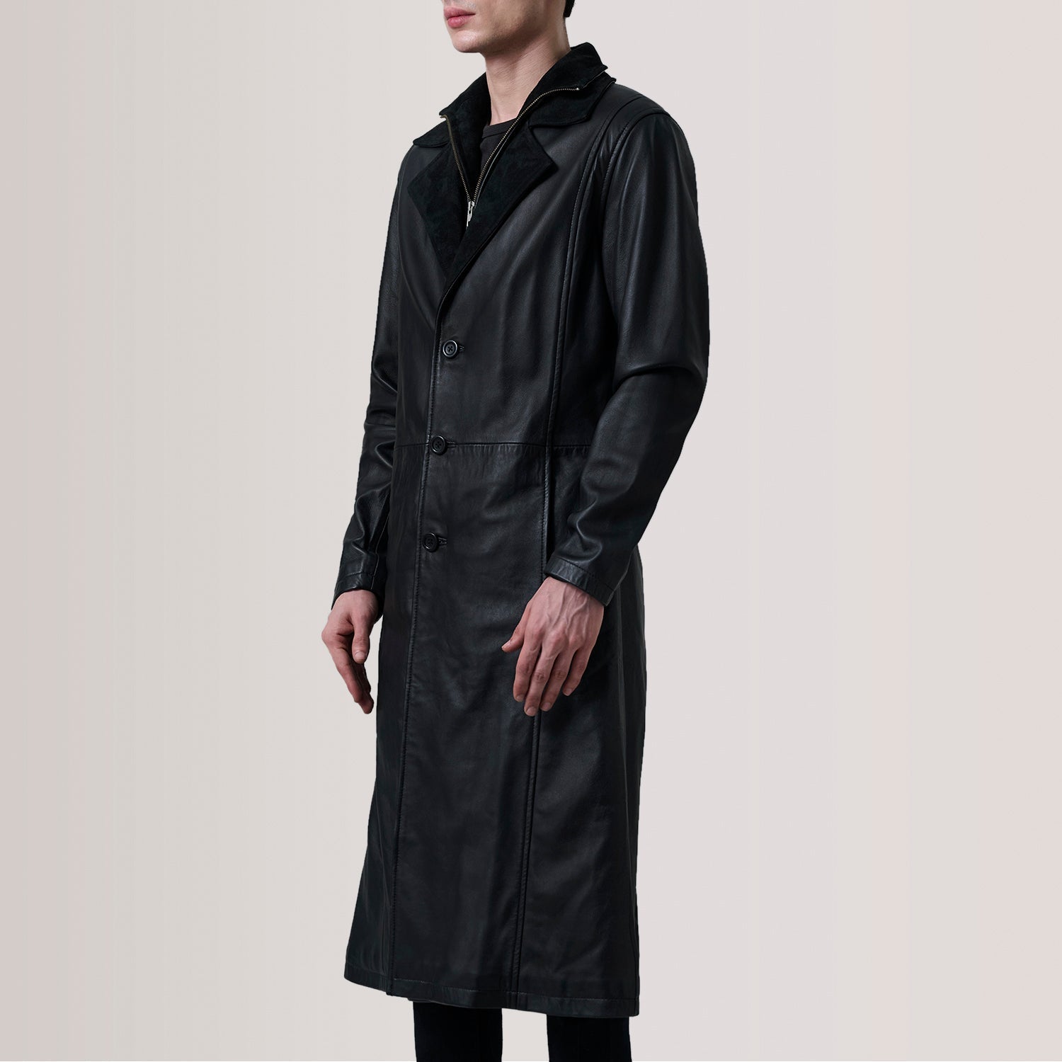 Charlton Black Leather Single Breasted Coat - image 3