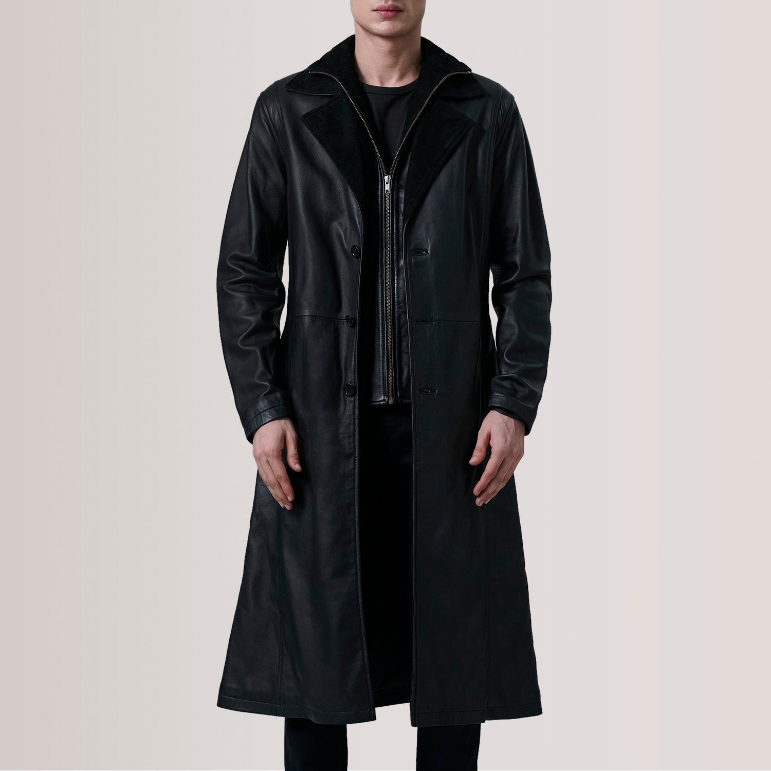 Charlton Black Leather Single Breasted Coat - image 5
