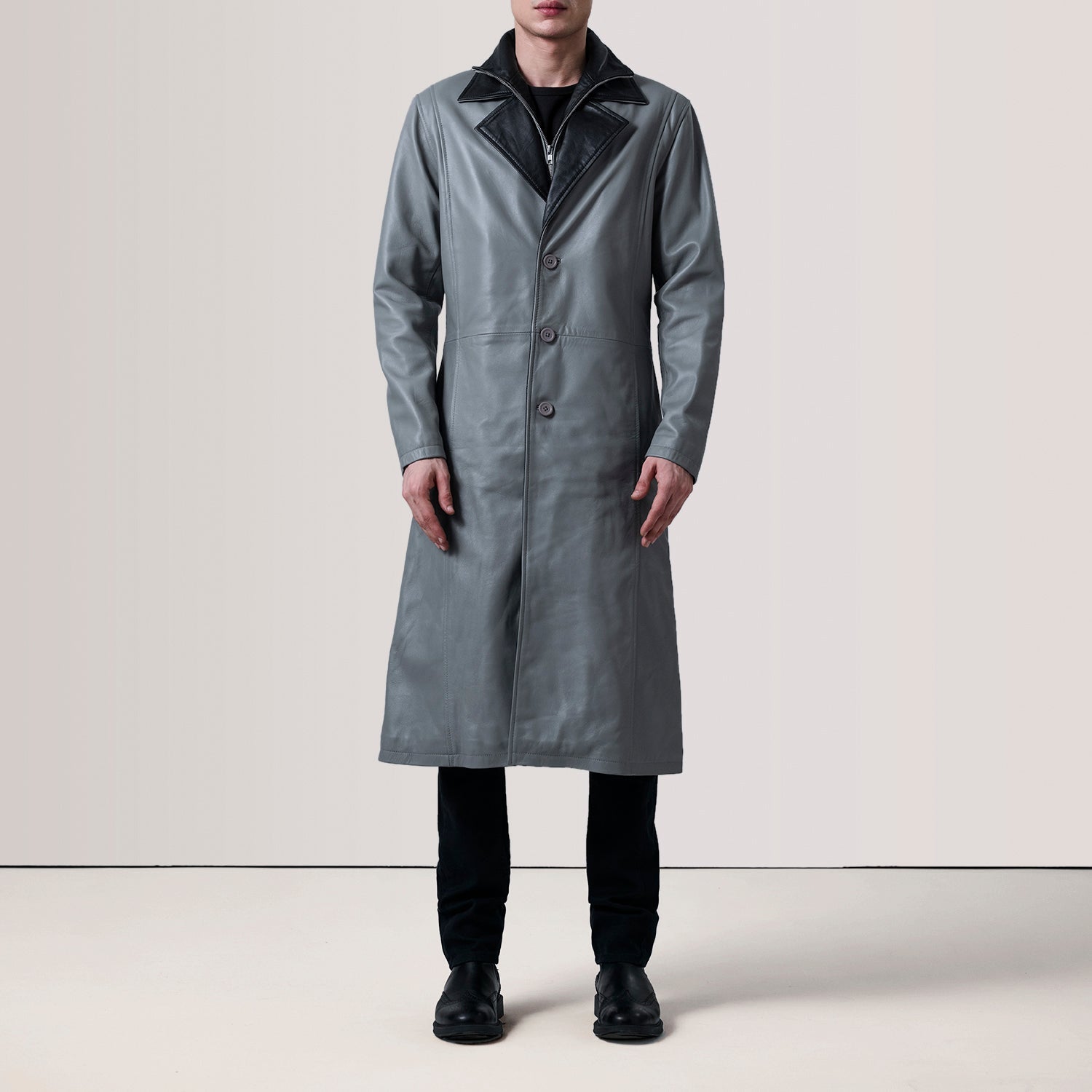 Charlton Grey Leather Single Breasted Coat - image 2