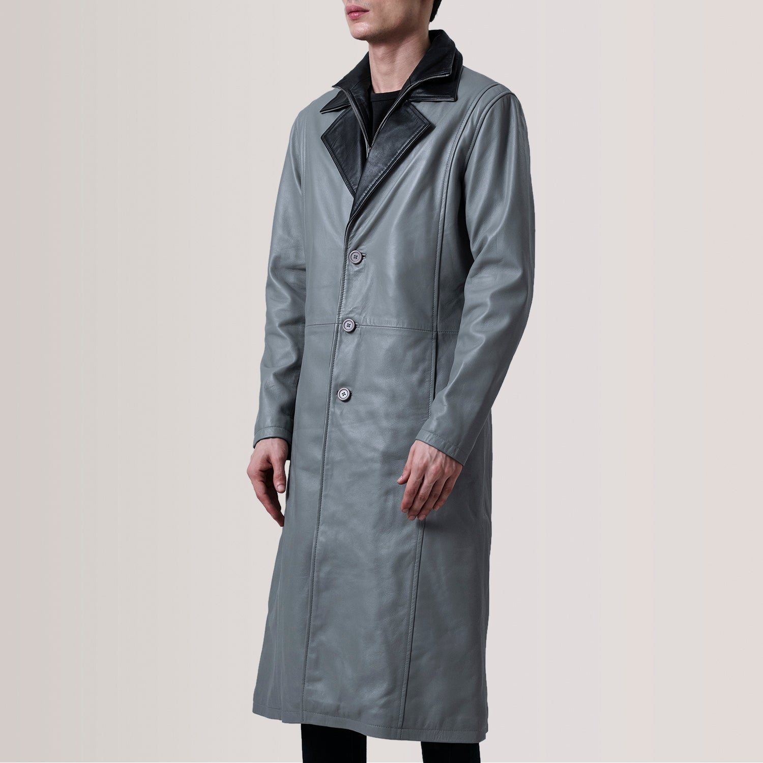 Charlton Grey Leather Single Breasted Coat - image 3