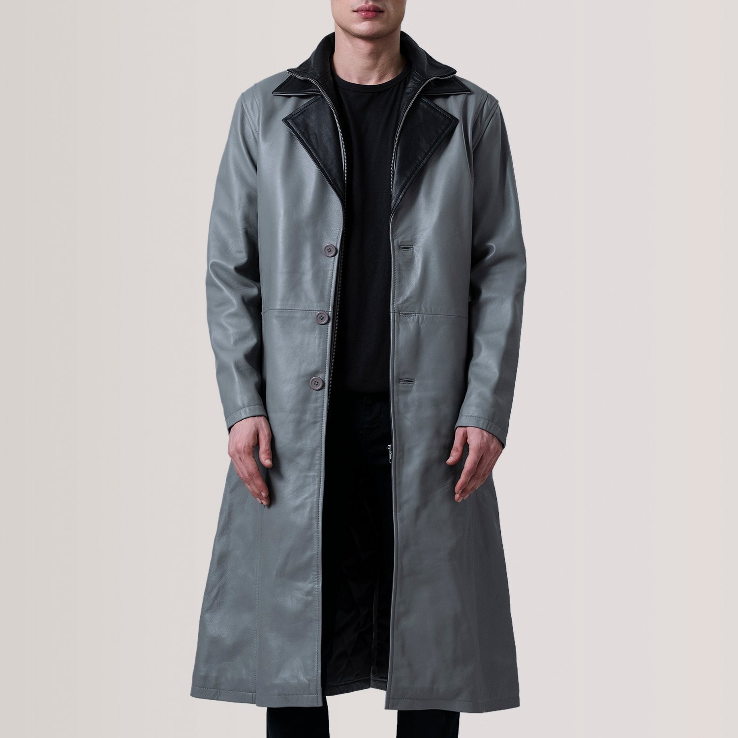 Charlton Grey Leather Single Breasted Coat - image 5