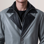 Charlton Grey Leather Single Breasted Coat - image 6