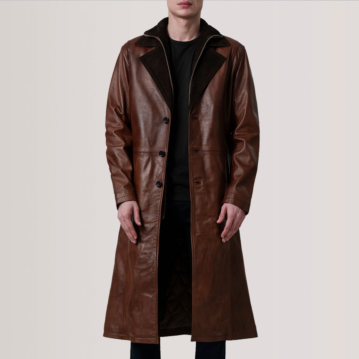 Charlton Waxed Brown Leather Single Breasted Coat - image 1