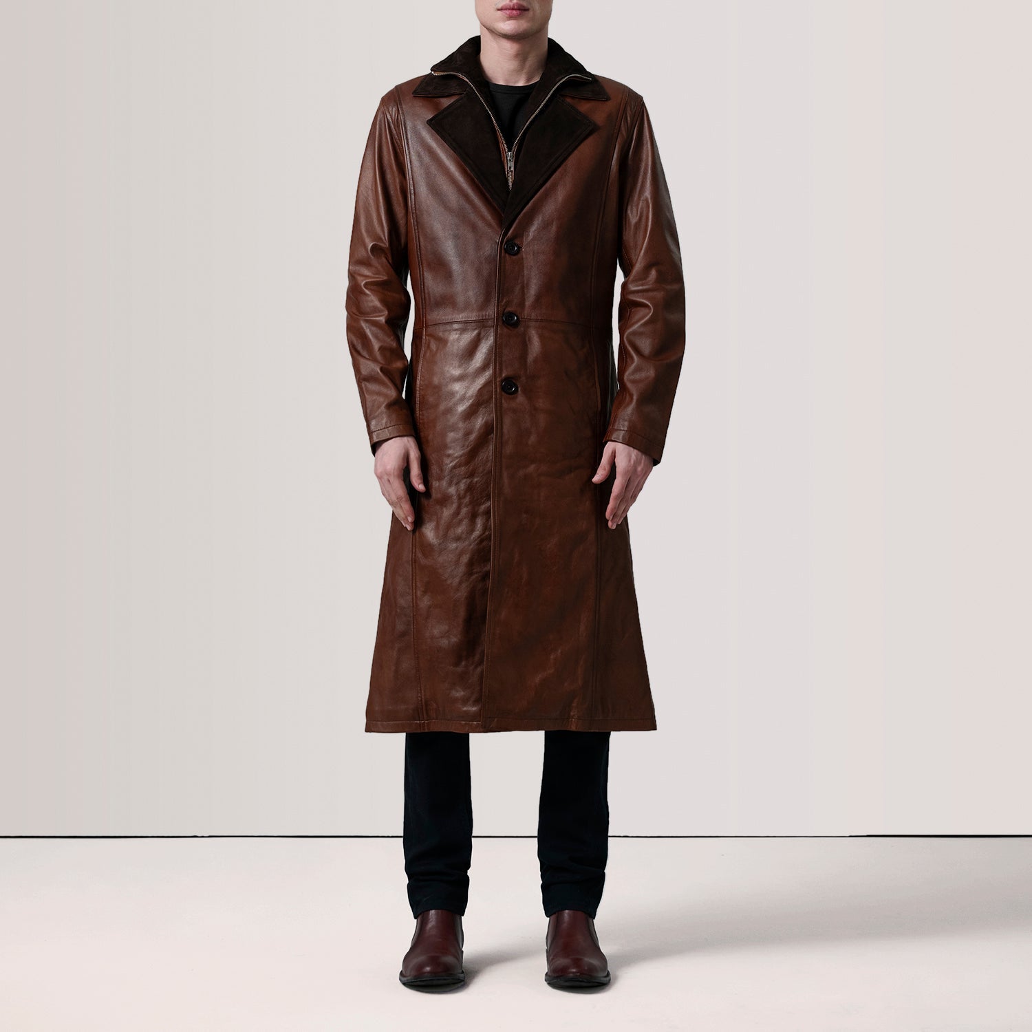 Charlton Waxed Brown Leather Single Breasted Coat - image 2