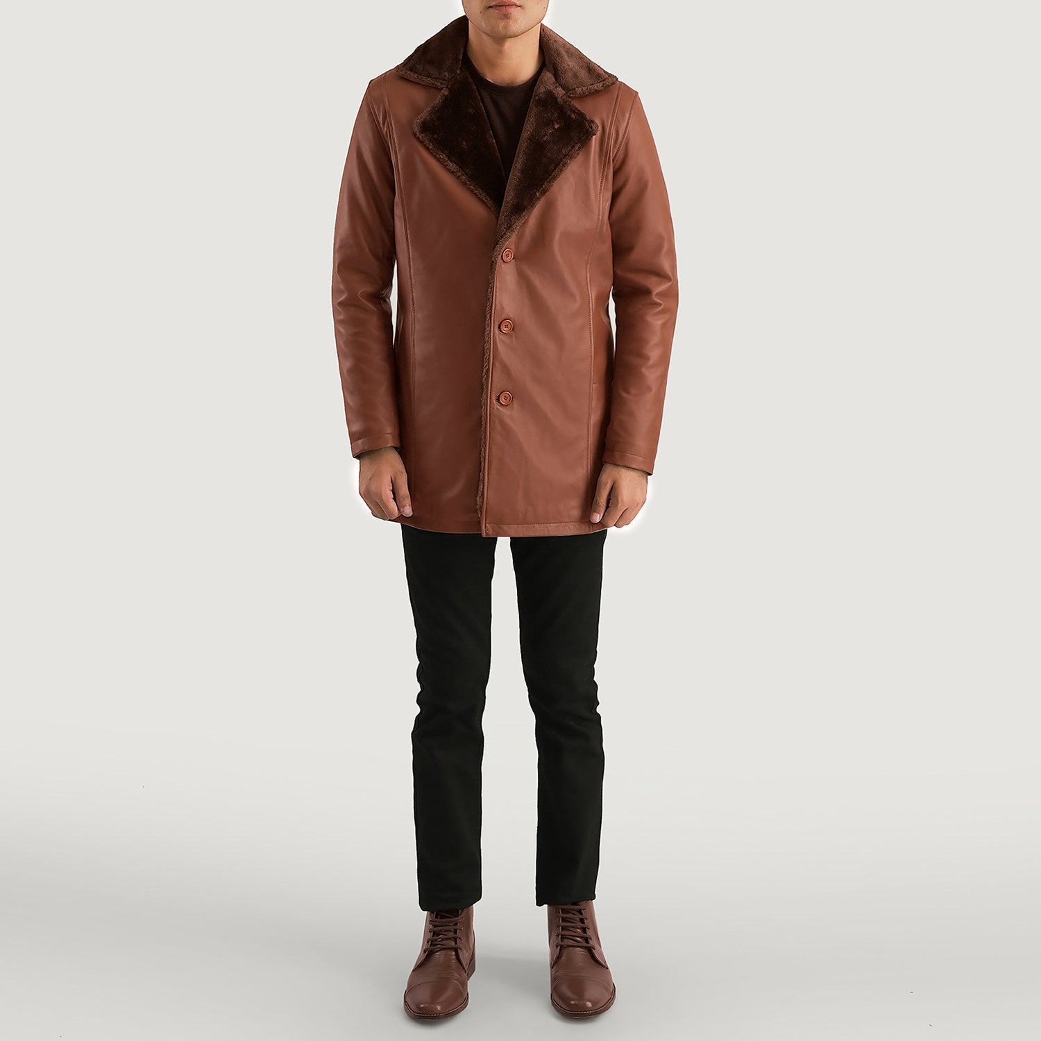 Cinnamon Brown Leather Fur Coat - image 3