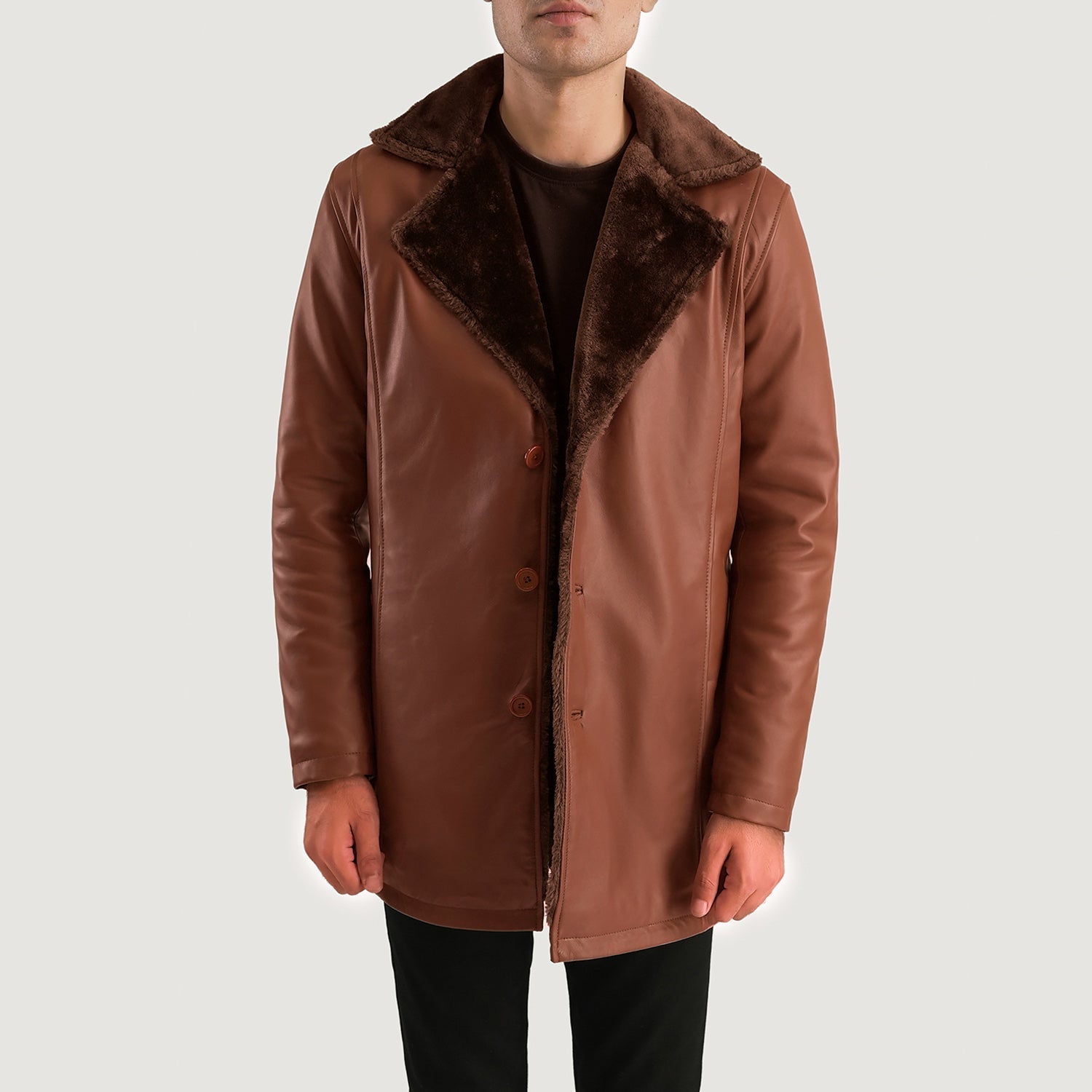 Cinnamon Brown Leather Fur Coat - image 4