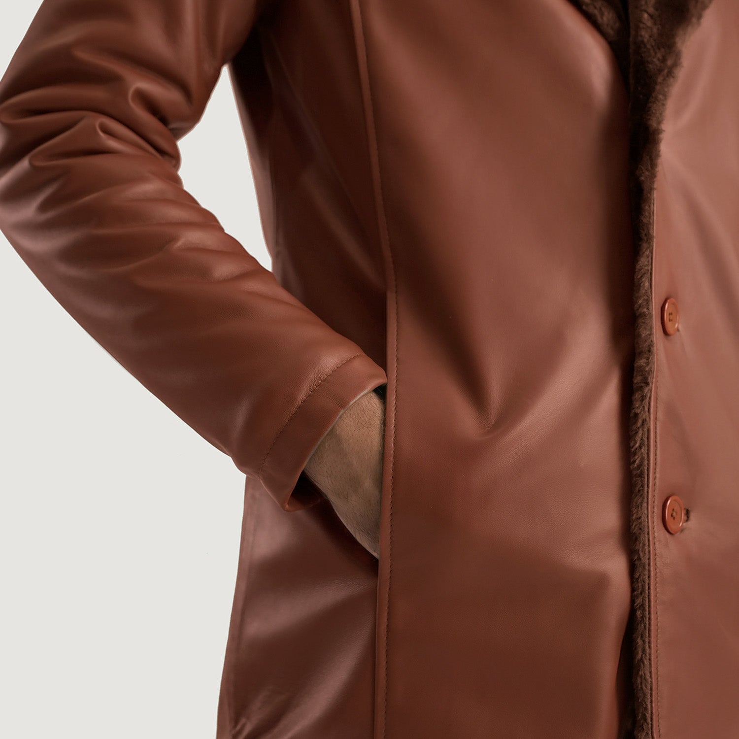 Cinnamon Brown Leather Fur Coat - image 6