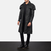 Classic Distressed Black Leather Duster - image 2