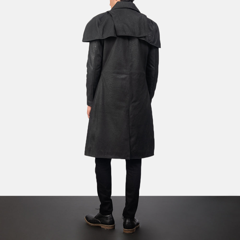 Classic Distressed Black Leather Duster - image 3