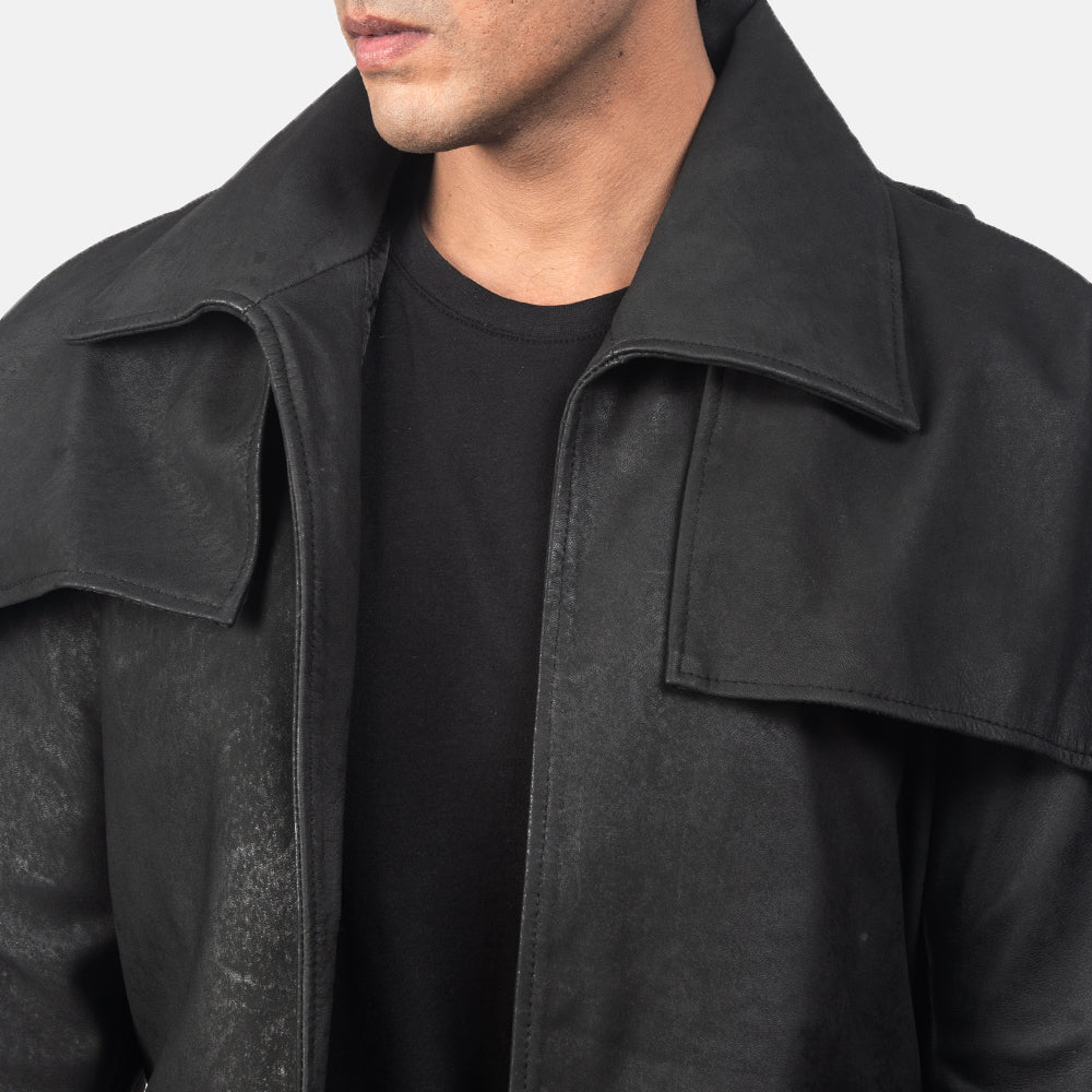 Classic Distressed Black Leather Duster - image 4