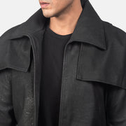 Classic Distressed Black Leather Duster - image 4