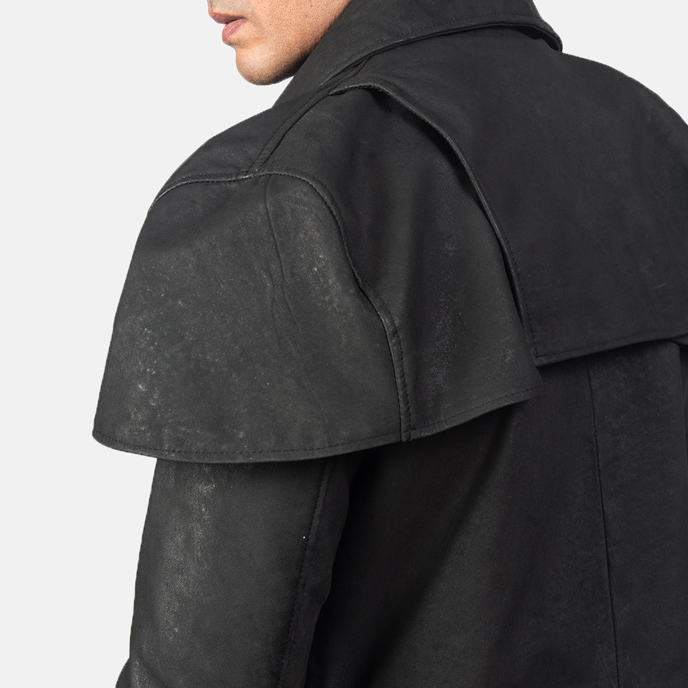 Classic Distressed Black Leather Duster - image 5