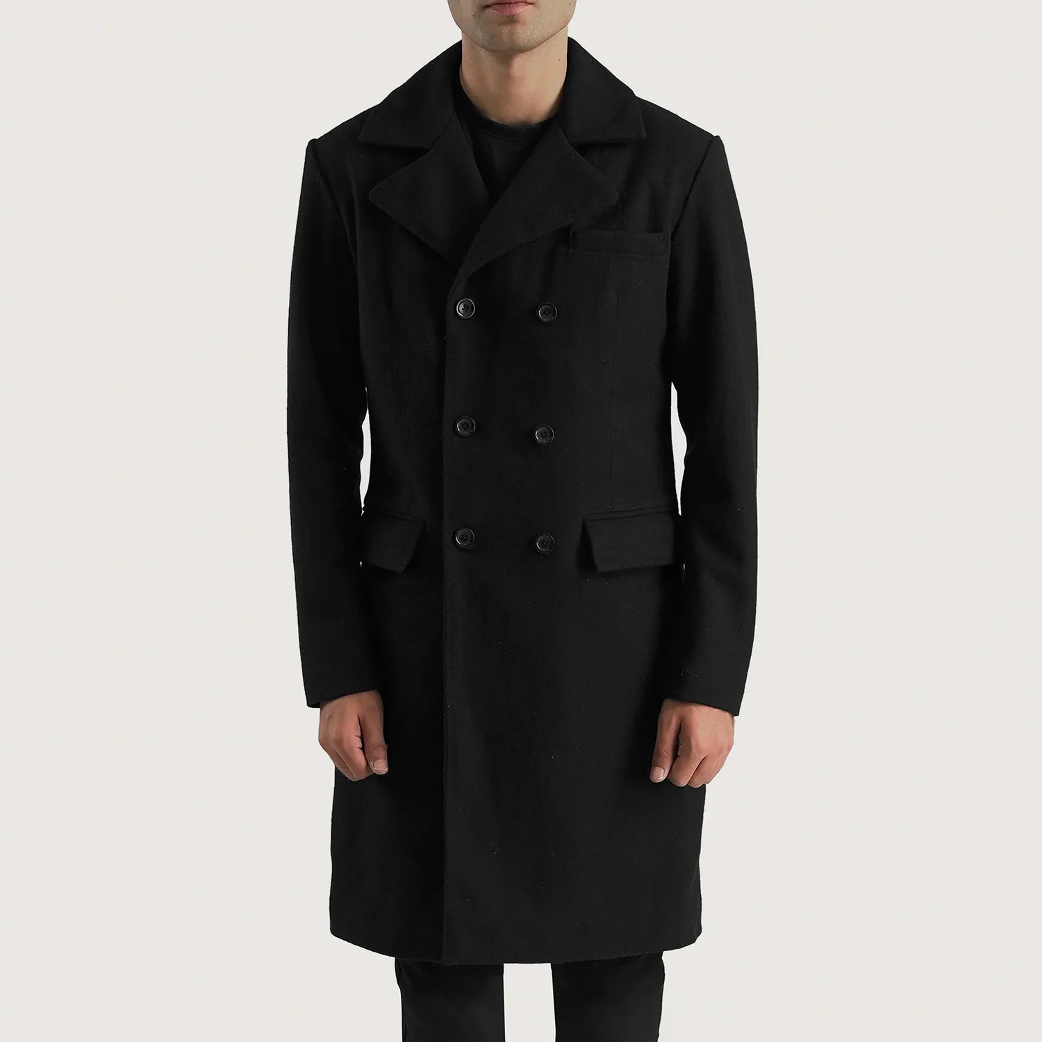 Claud Black Wool Double Breasted Coat - image 1