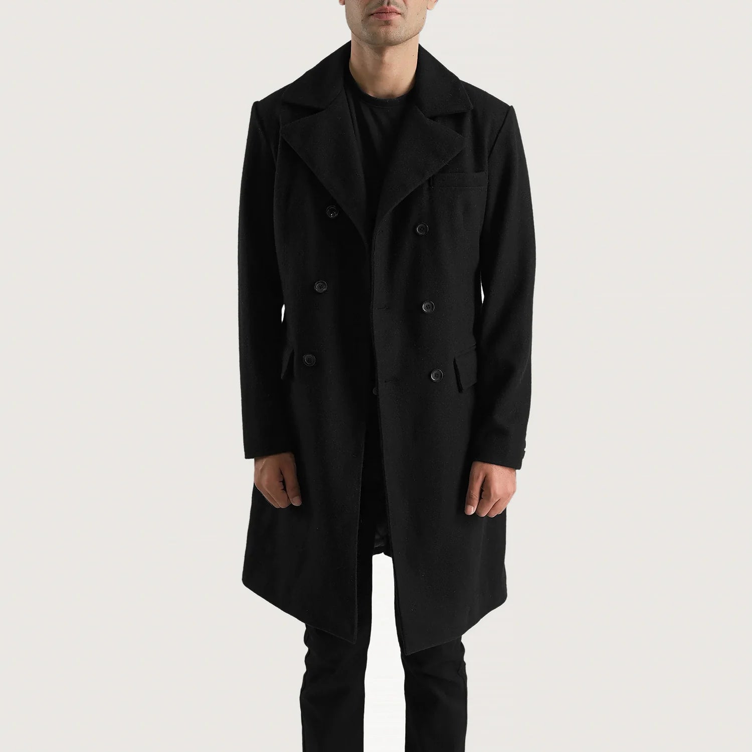 Claud Black Wool Double Breasted Coat - image 4