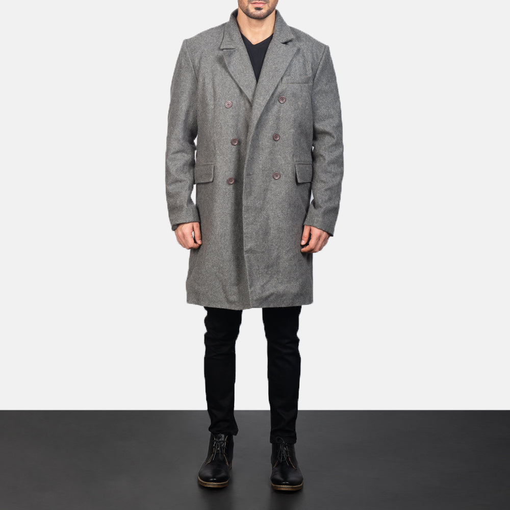 Claud Grey Wool Double Breasted Coat - image 3