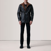 Black Sheepskin leather Coat - Back View Showing Tailored Shoulder Fit & Clean Hemline