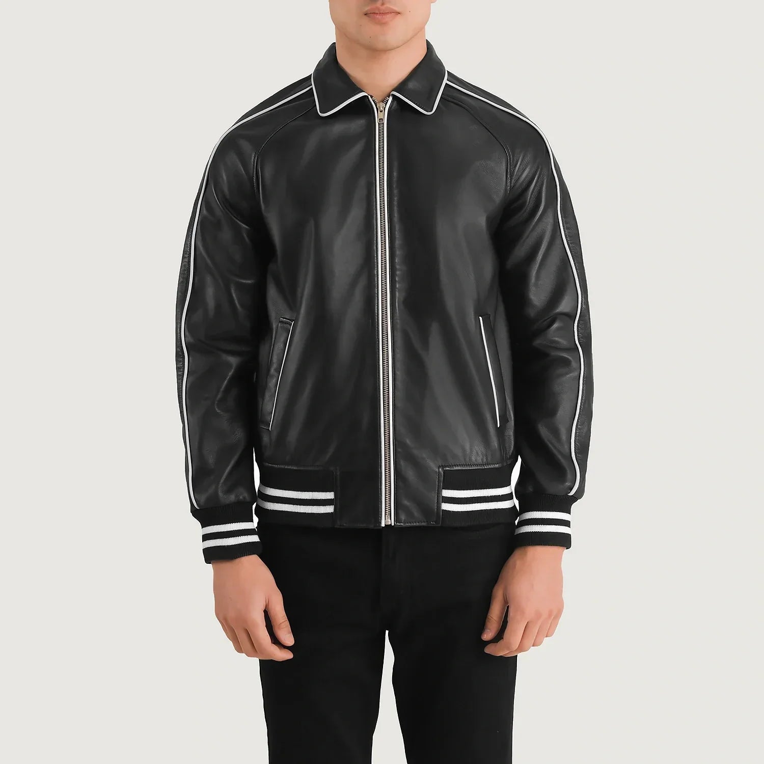 Cooper Black Leather Varsity Jacket - image 4