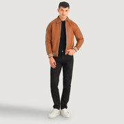 Cooper Tan Brown Leather Varsity Jacket - image 1