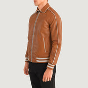 Cooper Tan Brown Leather Varsity Jacket - image 2